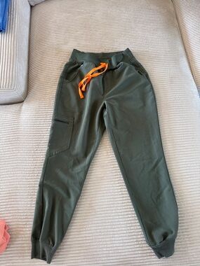 Moss Green joggers with Orange Drawstring